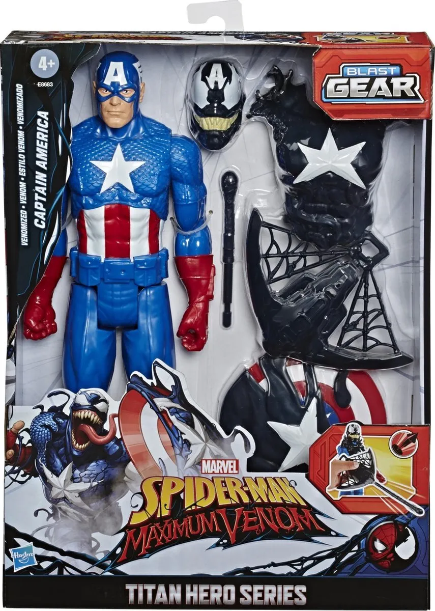 Hasbro Marvel Titan Hero Series Spiderman Maximum Venom - Captain America Actiefiguur - Blauw/Zwart/Rood