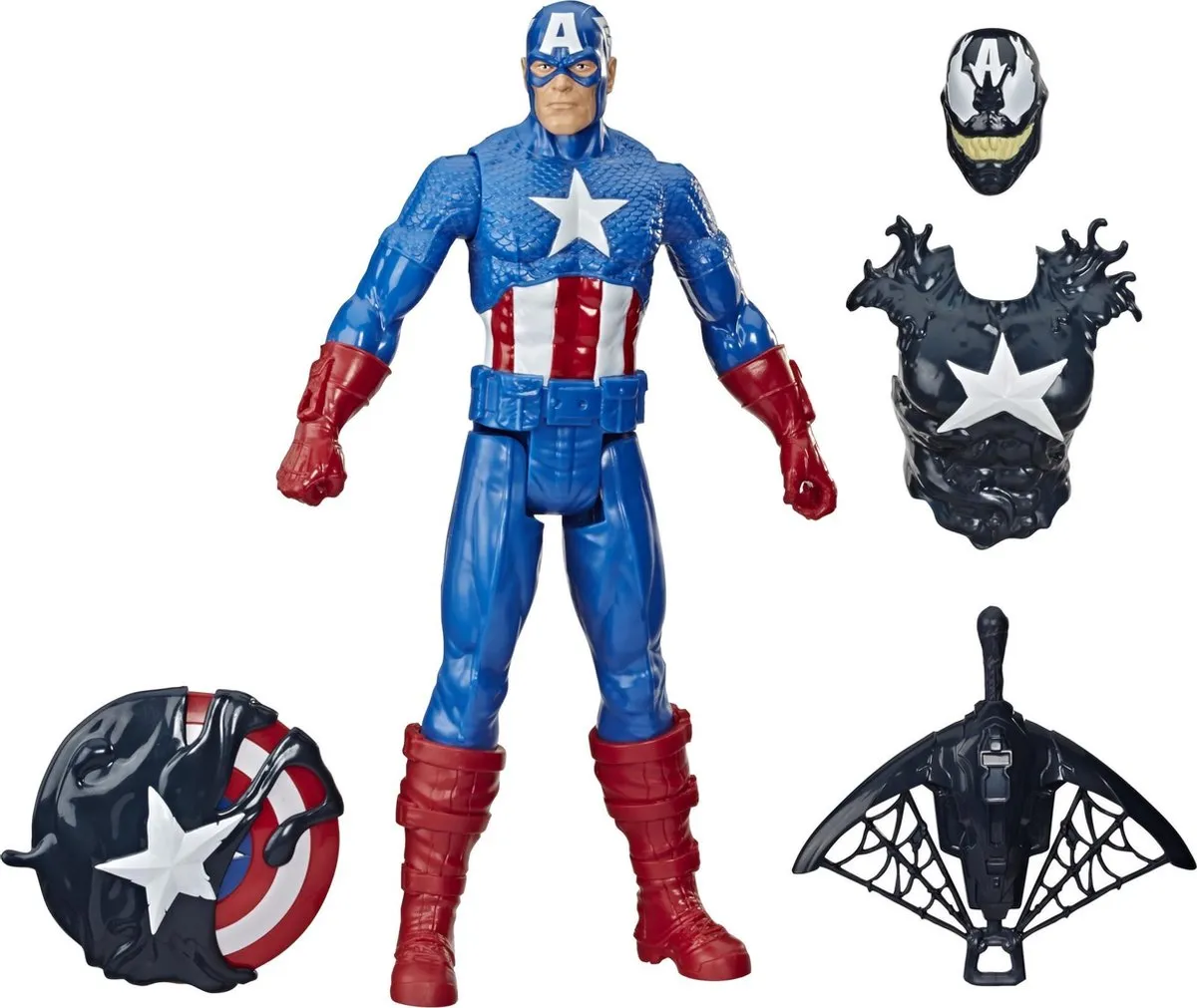 Hasbro Marvel Titan Hero Series Spiderman Maximum Venom - Captain America Actiefiguur - Blauw/Zwart/Rood