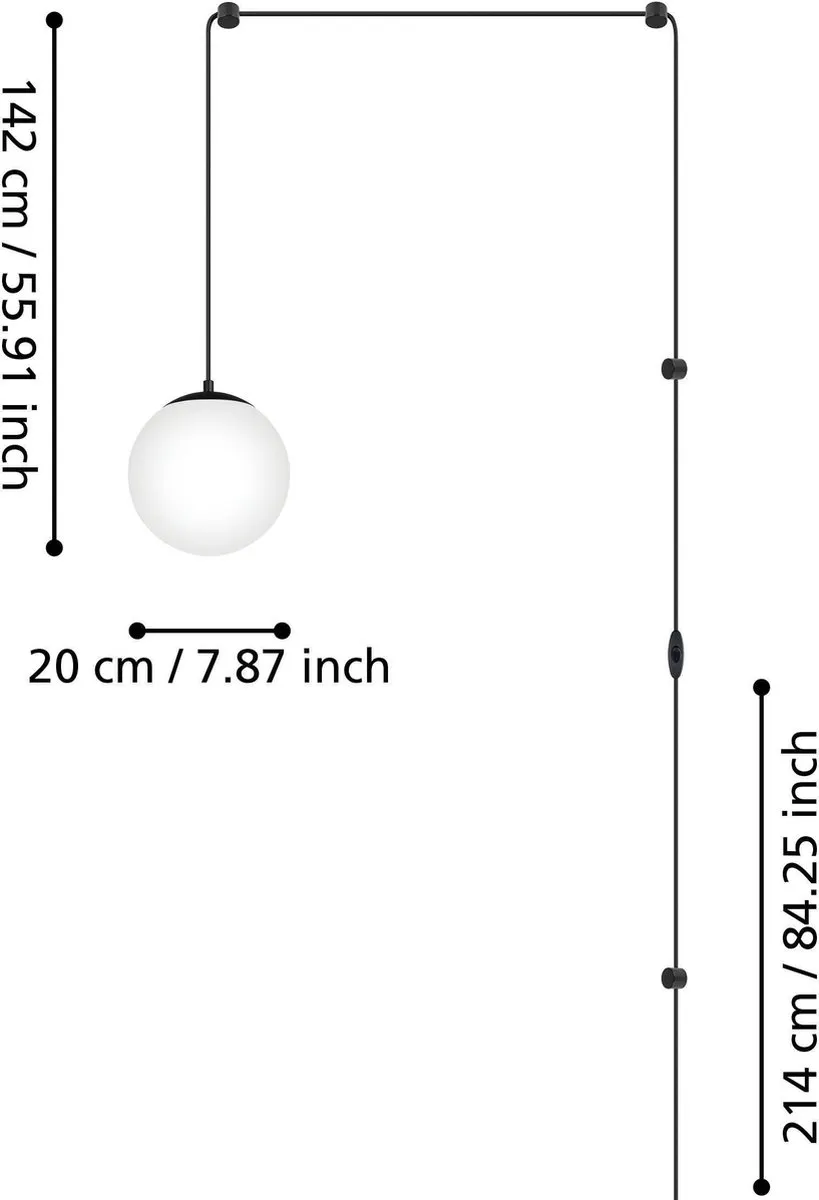 Eglo Rondo 3 Hanglamp - Staal/Glas/Kunststof - Zwart/Wit - afbeelding 6 van 6