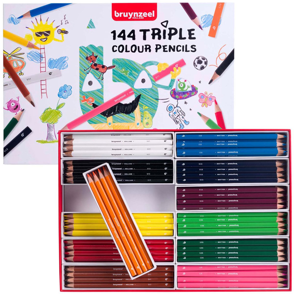Bruynzeel kleurpotloden set - 12x12 kleuren - driehoekige grip.