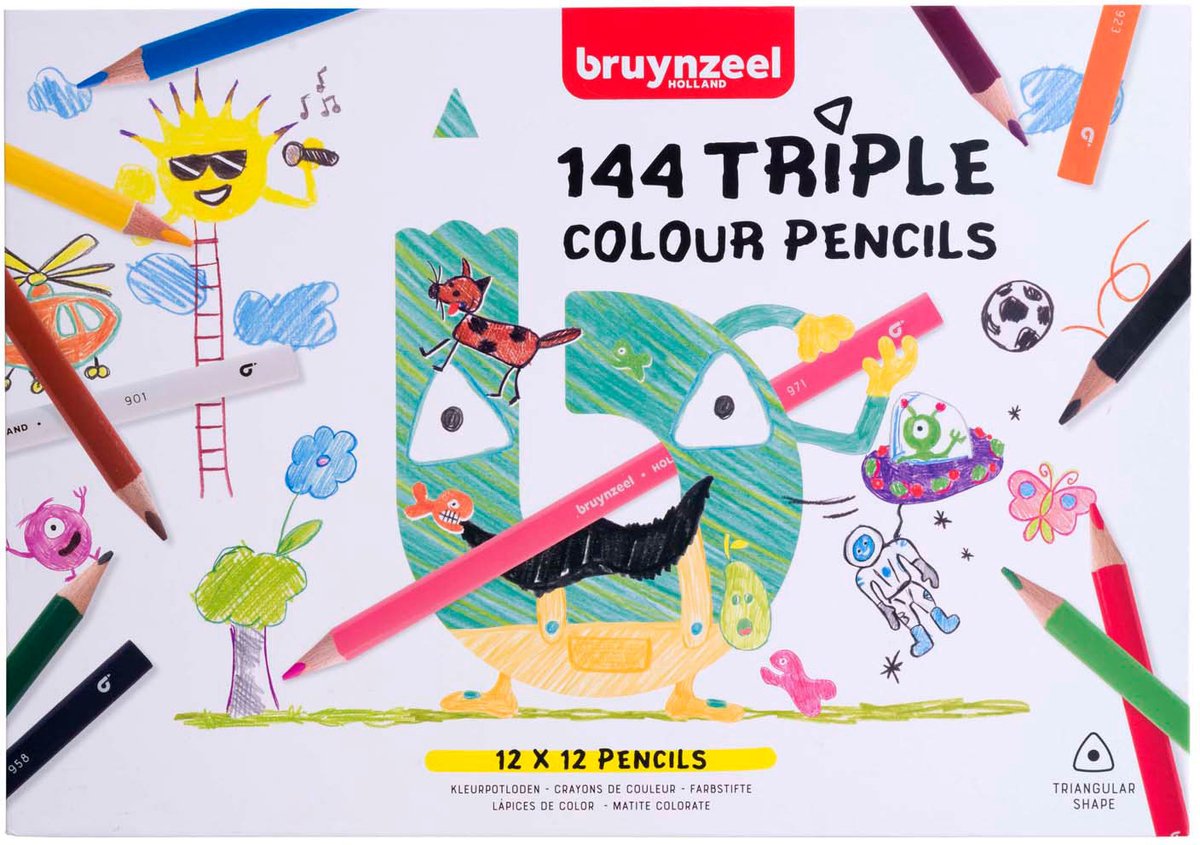 Bruynzeel kleurpotloden set - 12x12 kleuren - driehoekige grip.