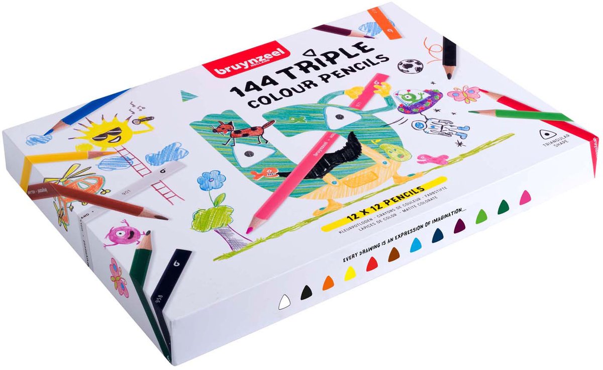Bruynzeel kleurpotloden set - 12x12 kleuren - driehoekige grip.
