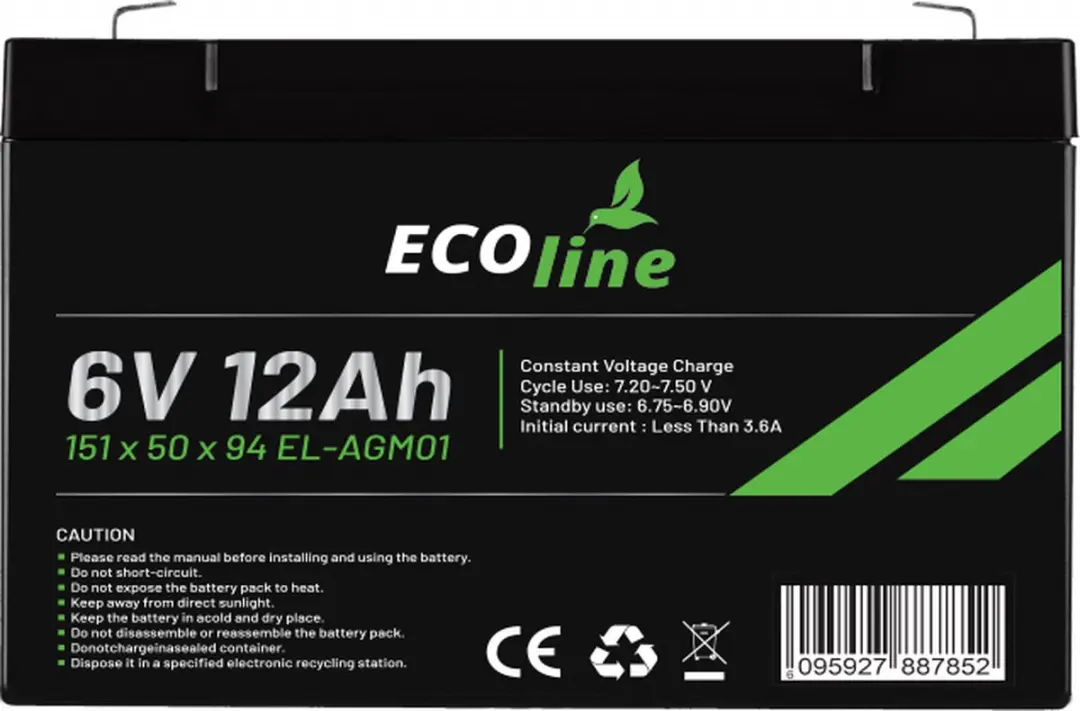Ecoline AGM 6V 12Ah Deep Cycle Accu - 12000mAh