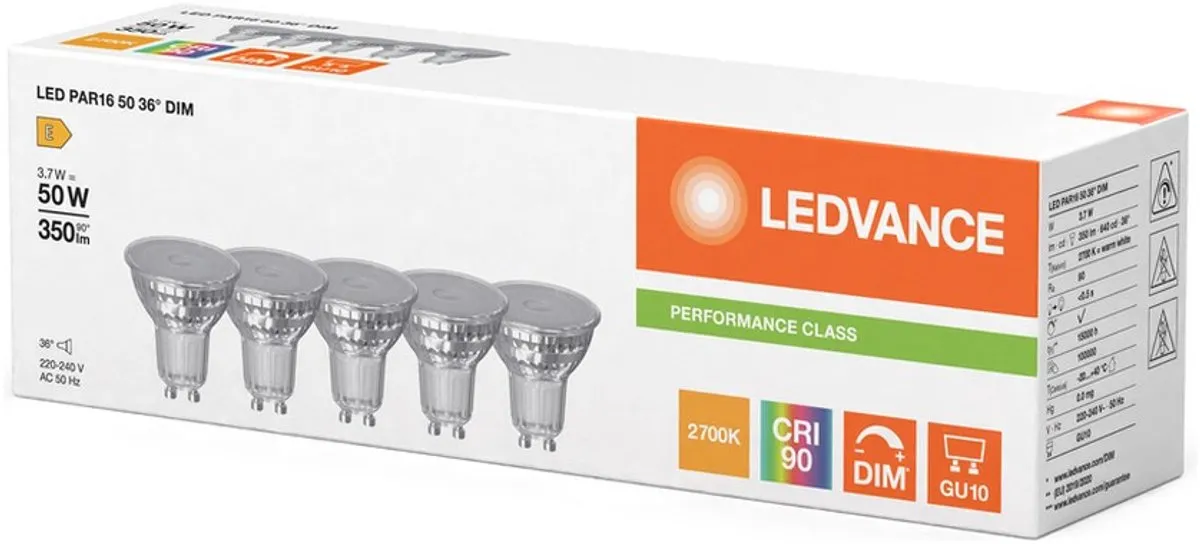 LEDVANCE GU10 PAR16 3.7W 350lm Warm Wit - 927 - Dimbaar - afbeelding 5 van 6