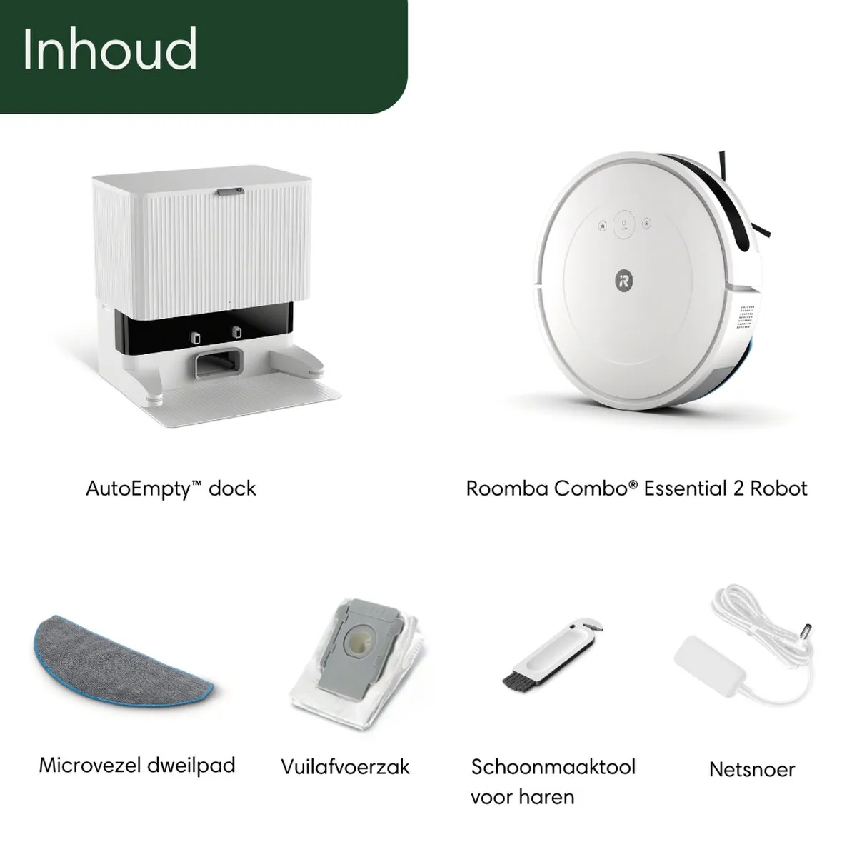 iRobot Roomba Combo® 2 Essential + AutoWash Dock - Robotstofzuiger met Dweilfunctie - Wit- Y0512