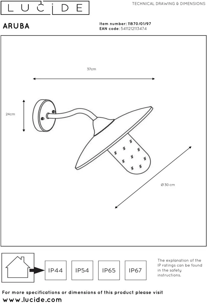 Lucide Aruba Wandlamp Ø30cm - E27 - Roestbruin - afbeelding 6 van 6
