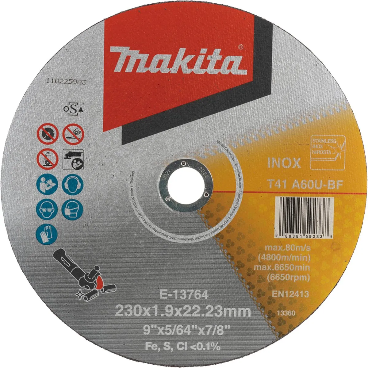 Makita INOX Doorslijpschijf 230x1,9mm E-13764