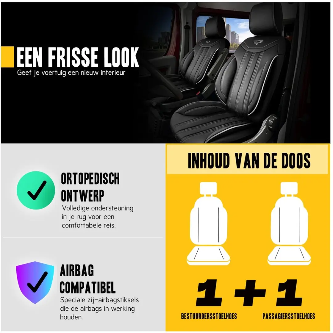 Panda Stoelhoezen Ford Transit Courier Miami Zwart/grijs Luxe Skai