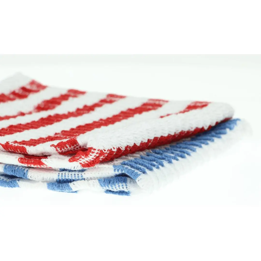 Sorbo Badstof Vaatdoek Streep 35x35cm - 2 Stuks - Rood/Wit/Blauw