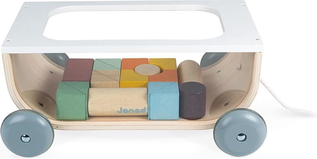 Janod Sweet Cocoon Blokkenkar - 17 Houten Blokken - Multi - afbeelding 6 van 6