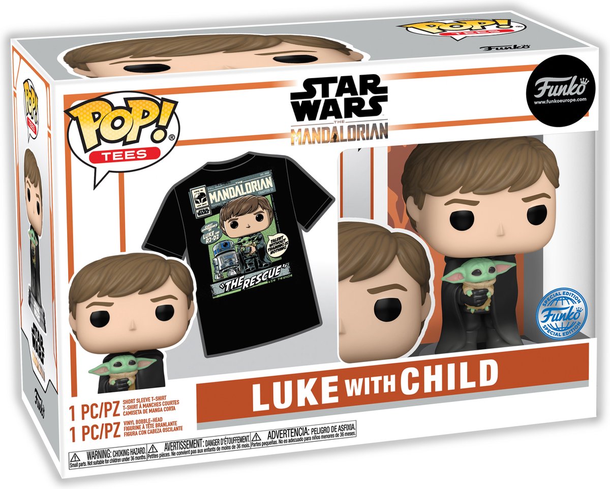 Funko Star Wars - POP! & Tee Box The Mandalorian Luke & Child Verzamelfiguur & Tshirt Set - M - Zwart