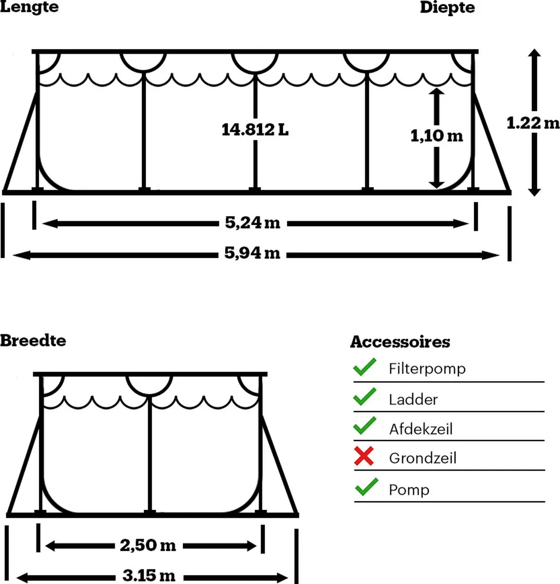 Bestway Power Steel Opzetzwembad 549x274x122cm - 14.812L - Zilver