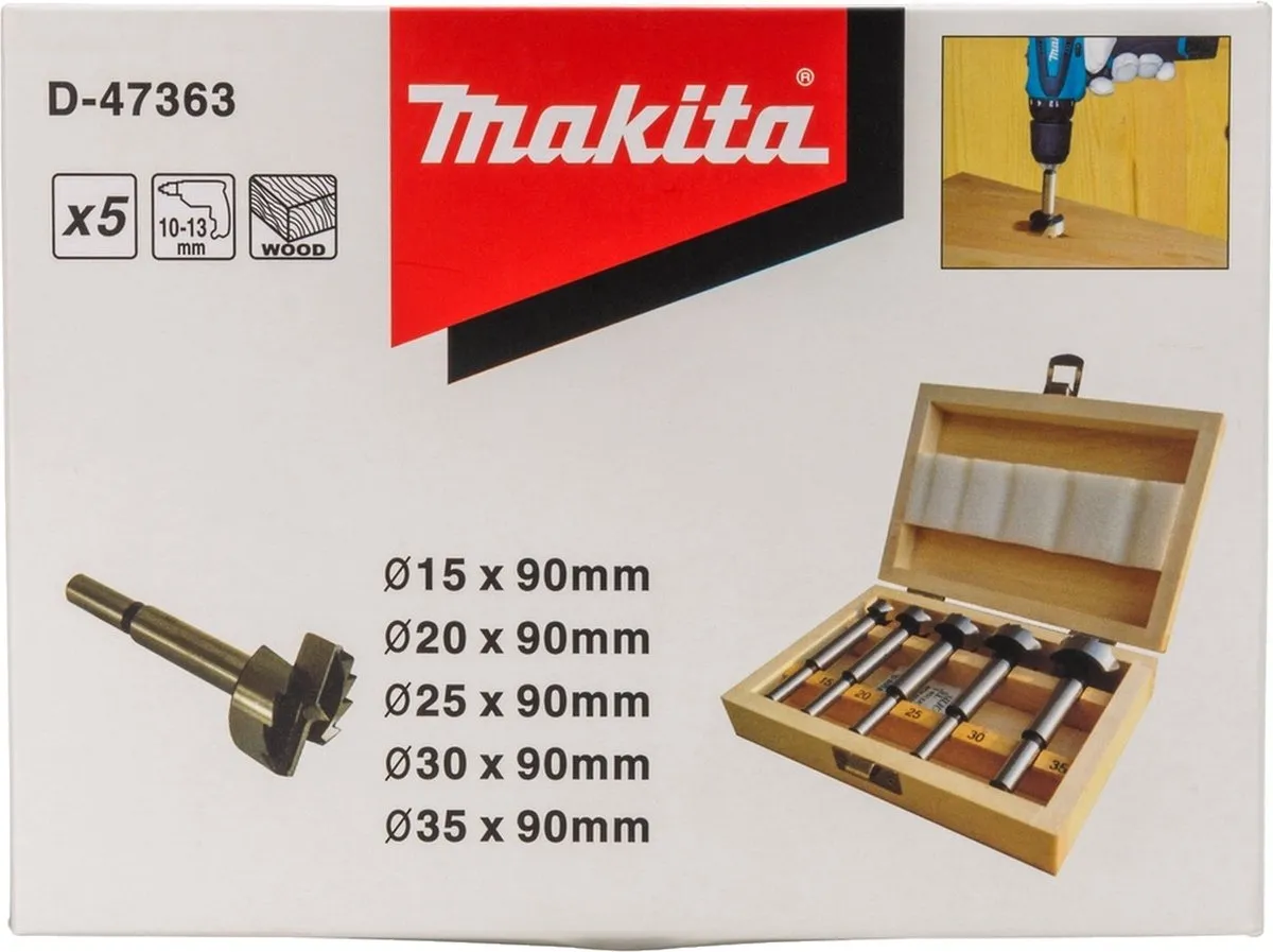 Makita D-47363 Scharniergatboorset 5-delig - 15-35mm