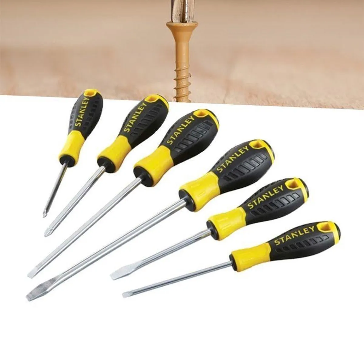 Stanley Schroevendraaierset 6-delig 602093 - PH1/PH2/SL4-8 - Geel/Zwart - afbeelding 6 van 6