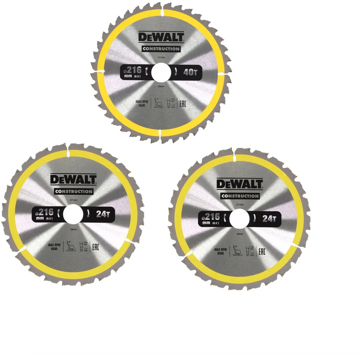 DeWalt DT1962 Cirkelzaagbladen Set 216mm - 3 Stuks