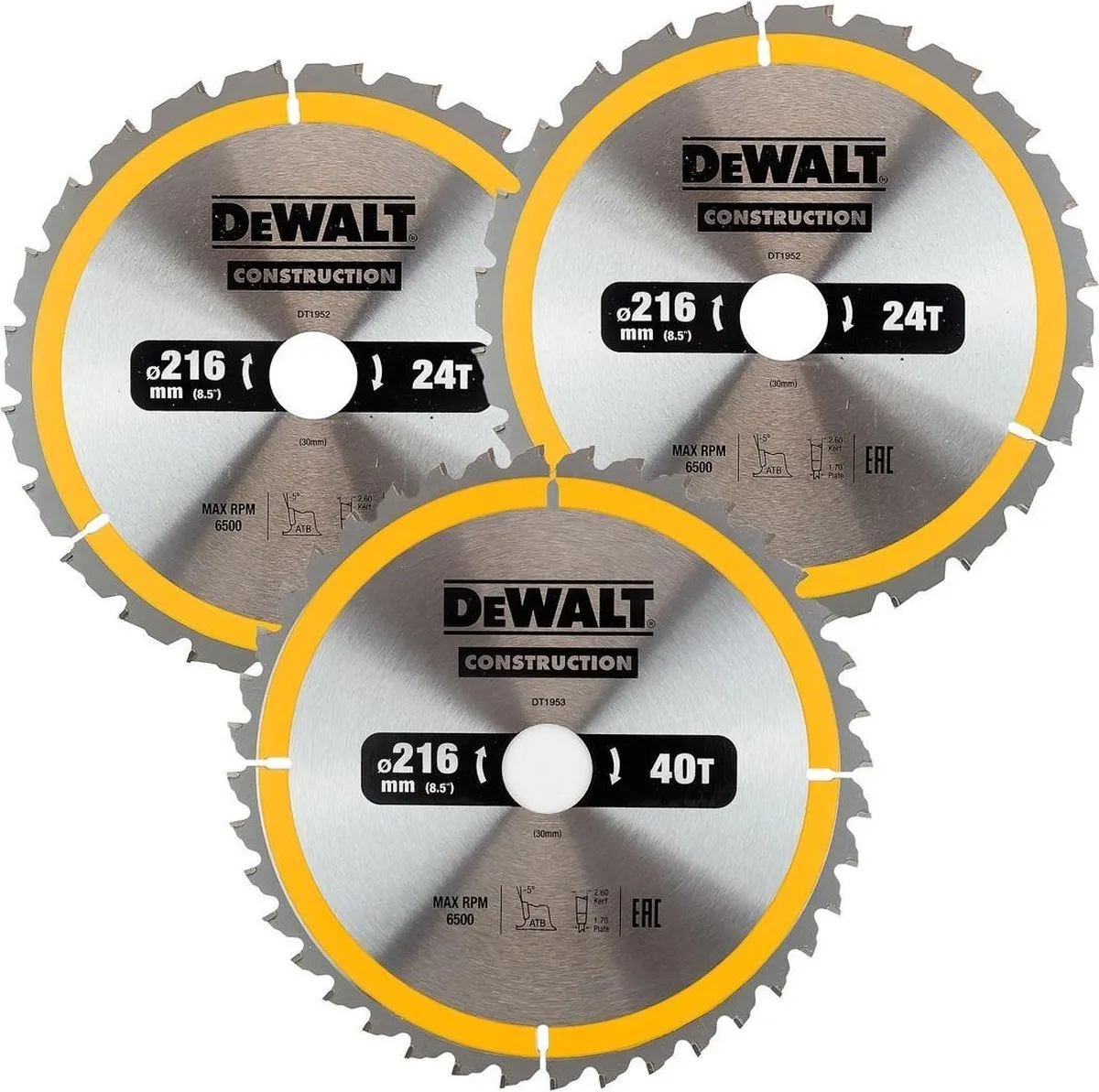 DeWalt DT1962 Cirkelzaagbladen Set 216mm - 3 Stuks - afbeelding 6 van 6