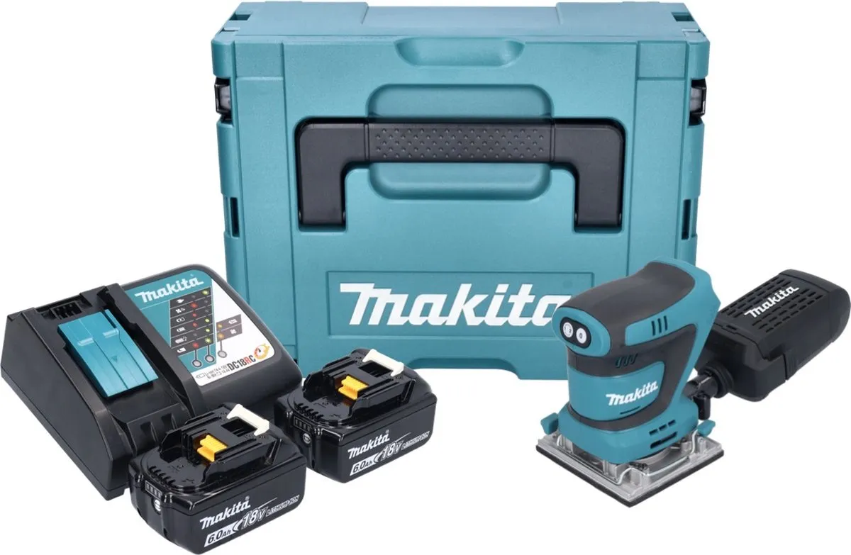 Makita DBO 484 RGJ Excentrische Schuurmachine 18V - 2x 6,0Ah + Oplader