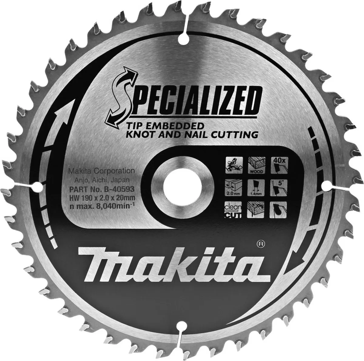 Makita B-40593 Afkortzaagblad Hout - Ø190mm 40T