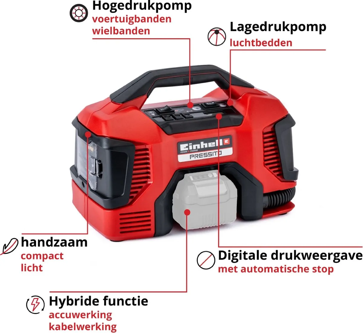 Einhell PRESSITO Li Solo Accu Compressor 18V - 21/380 l/min - 11 bar