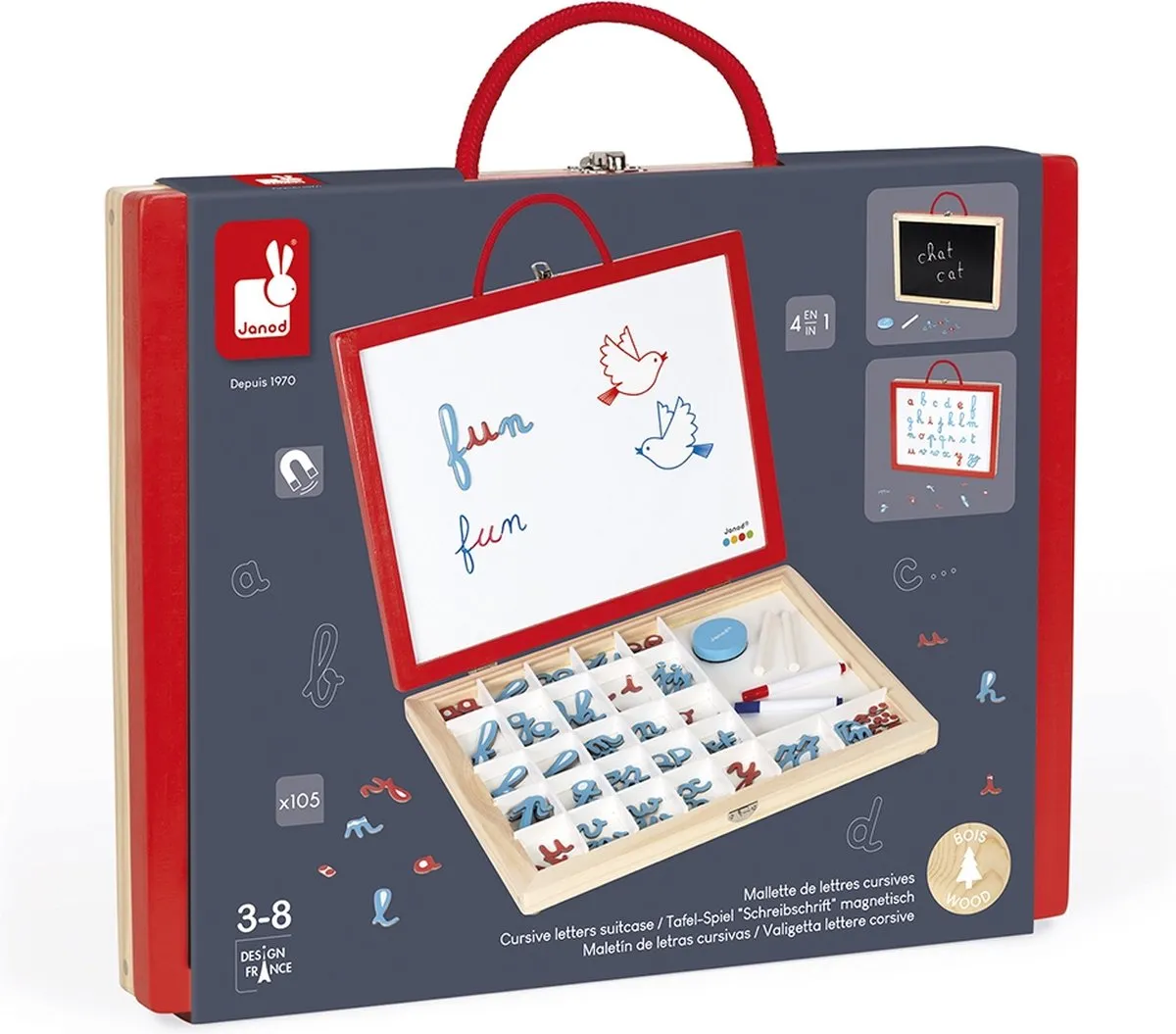 Janod Essentiel 4-in-1 Cursieve Letterkit - Multikleur
