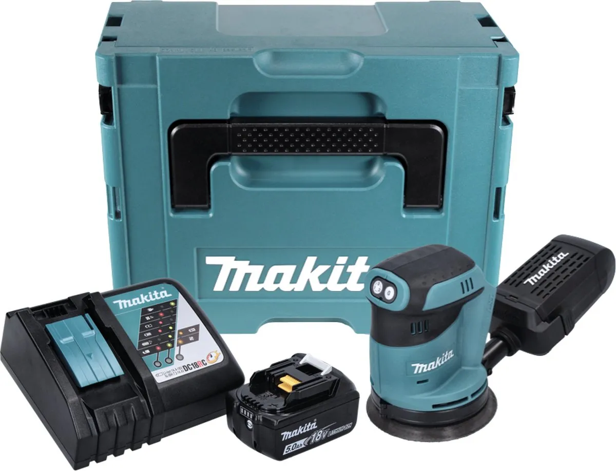 Makita DBO 180 RT1J Excentrische Schuurmachine 18V - 125mm - 5,0Ah + Oplader + Makpac - afbeelding 2 van 5