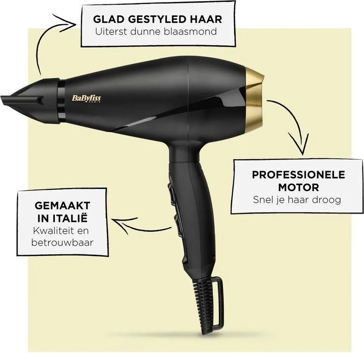 Babyliss Power Pro 2000 Föhn 6704E - 2000W - Zwart/Goud