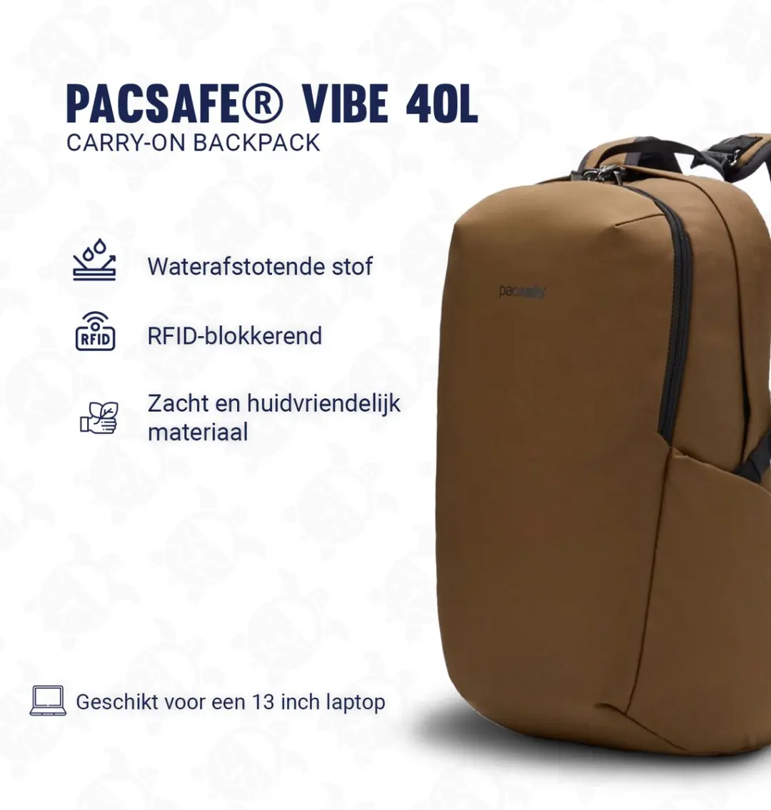 Pacsafe Vibe Rugtas 25L - RFID-blokkerend - 13" Laptop - Bruin