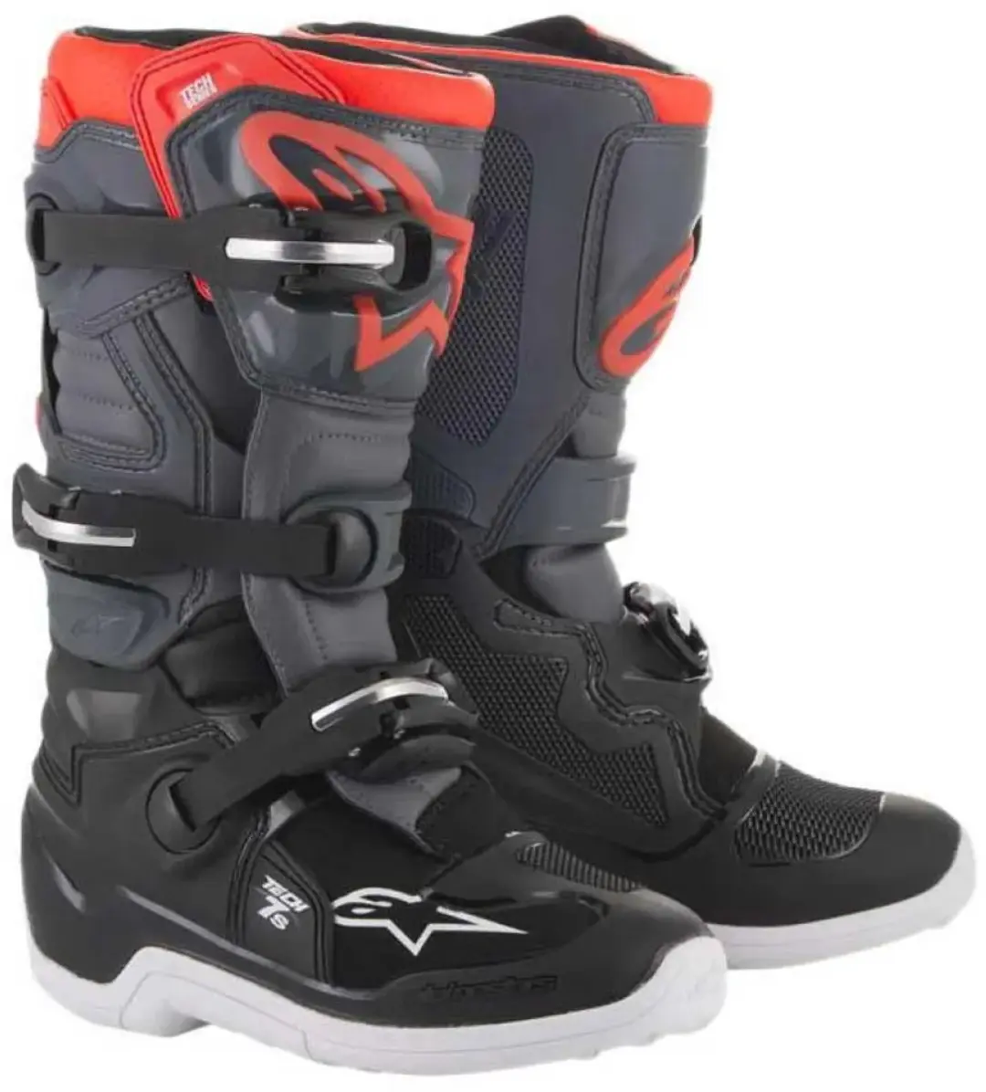 Alpinestars Tech 7 S Schoenen - Maat 7 - Zwart/Dark Grey/Rood Fluorescerend