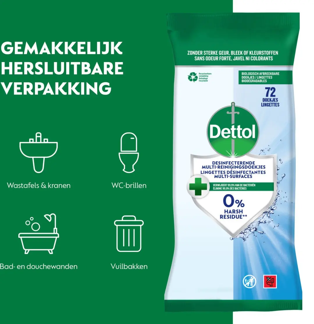 Dettol Desinfecterende Reinigingsdoekjes 72 Stuks