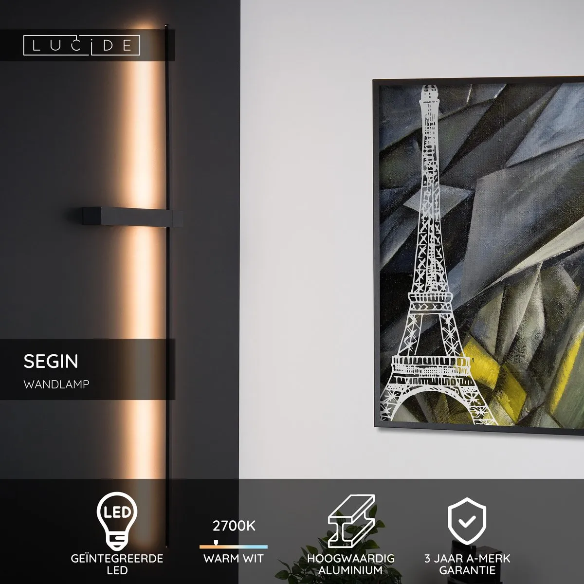 Lucide SEGIN Wandlamp LED 10W 2700K - Zwart