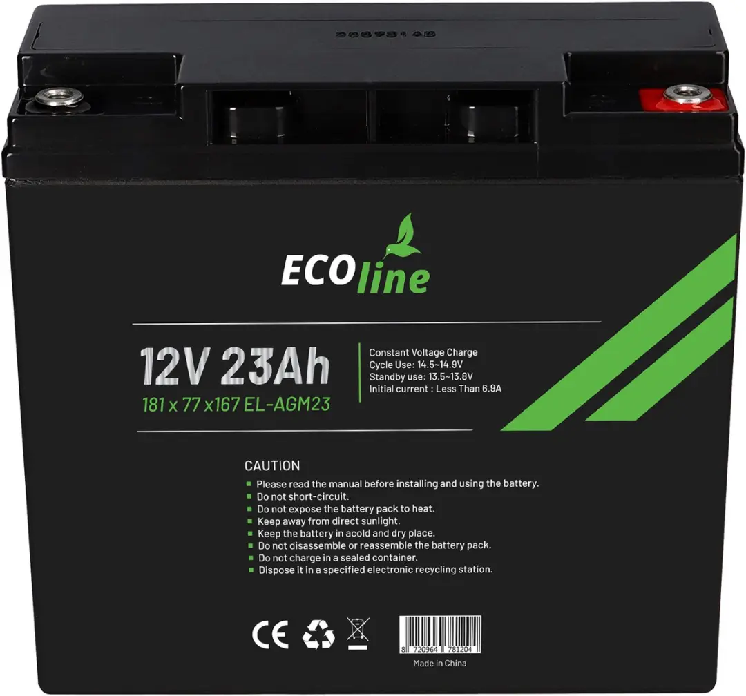 Ecoline AGM 12V 23Ah Deep Cycle Accu - 23000mAh