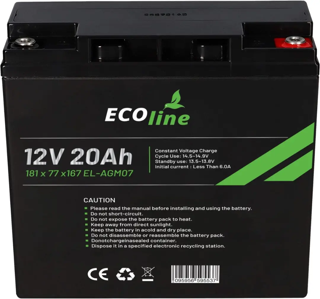 Ecoline AGM 12V 23Ah Deep Cycle Accu - 23000mAh