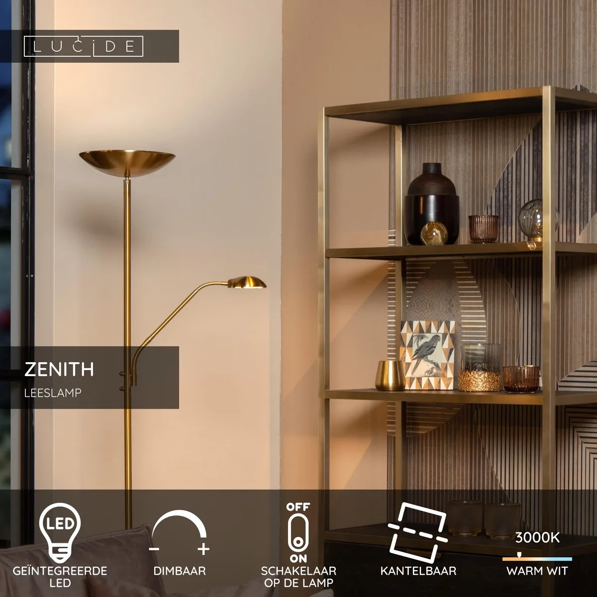 Lucide Zenith Leeslamp - LED 3000K Mat Goud/Messing