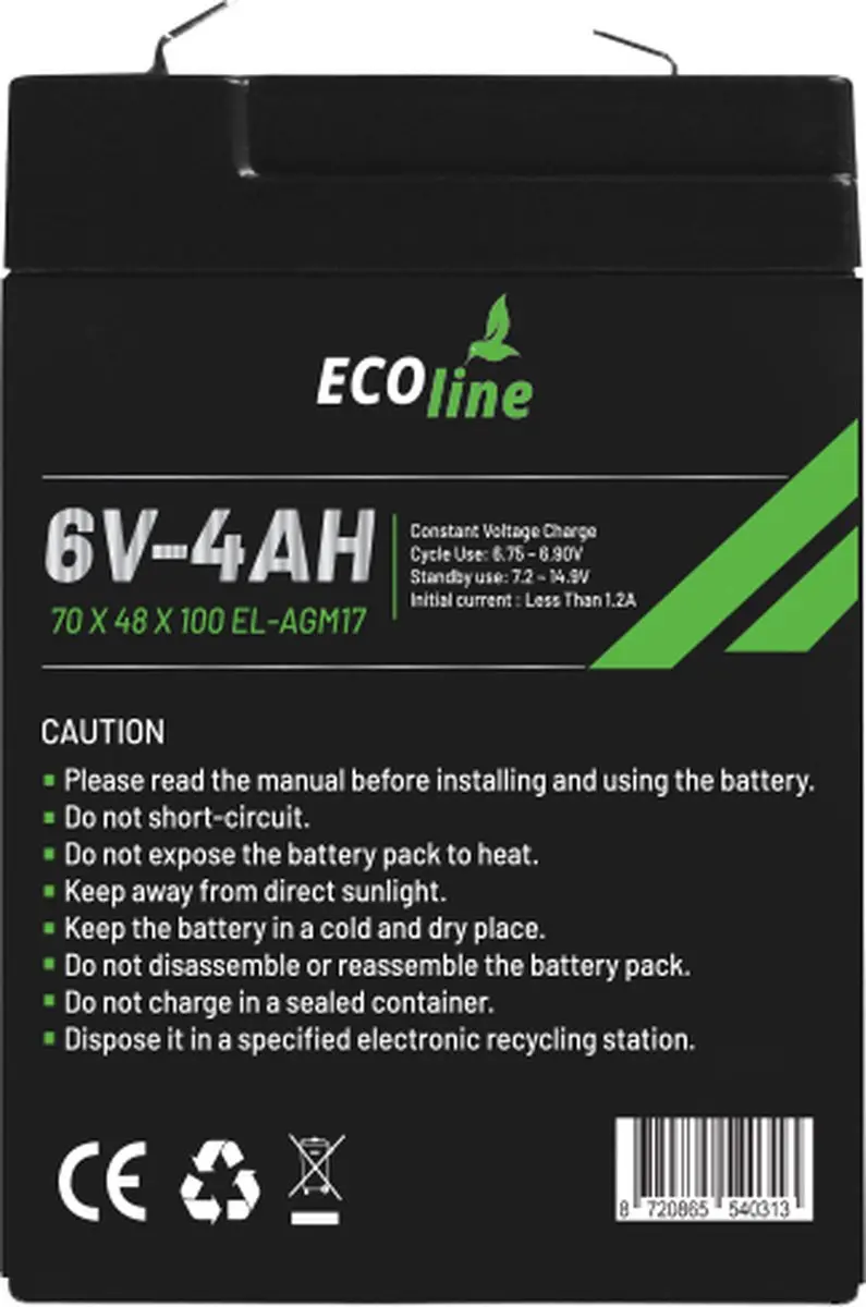 Ecoline AGM 6V 4Ah Deep Cycle Accu 4000mAh