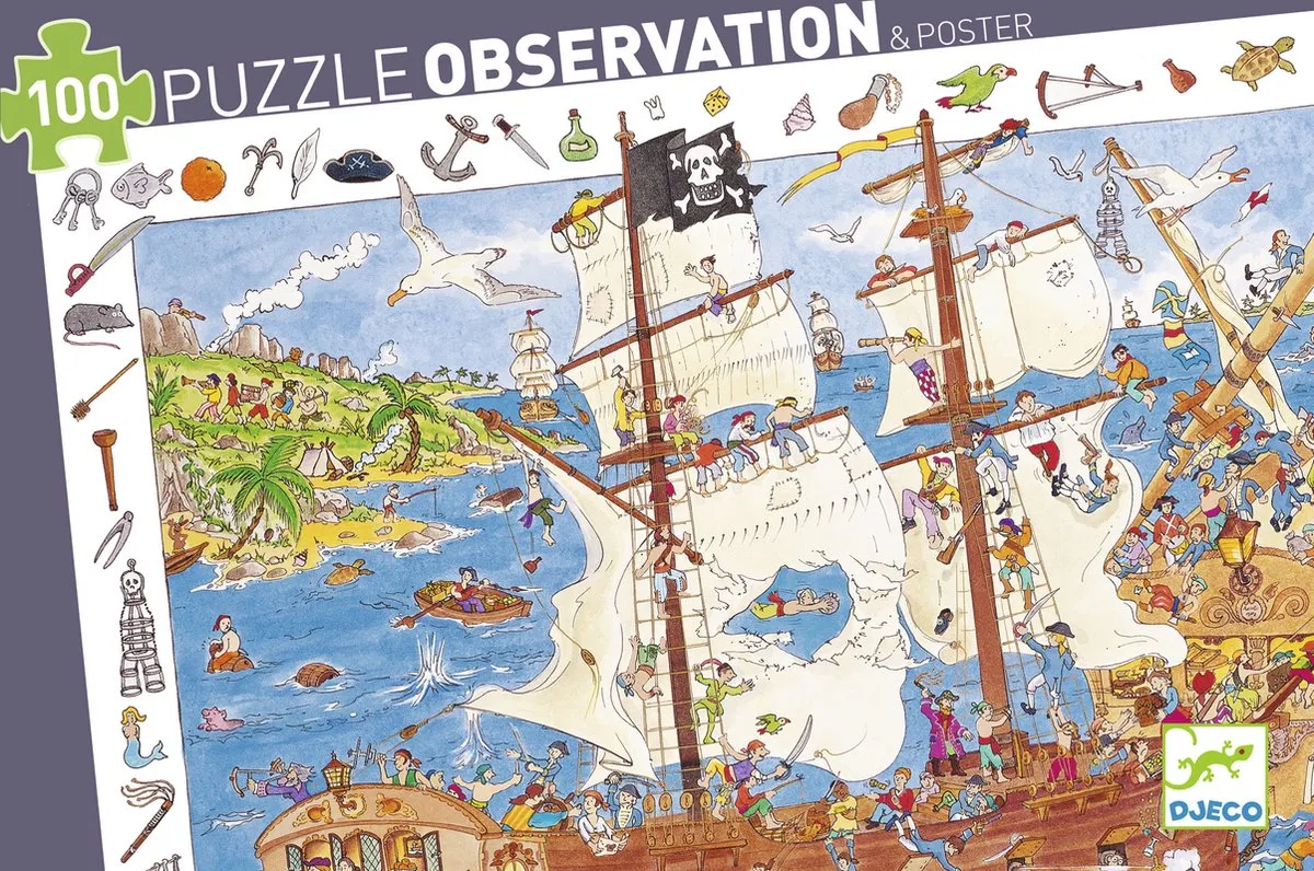 Djeco Piraten Puzzel 100 Stuks - Multicolor