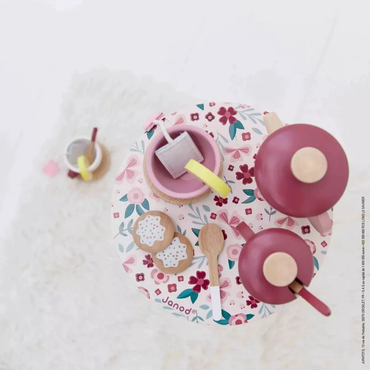 Janod Twist Theeservies - 16-delig Hout/Vilt Bloemmotief