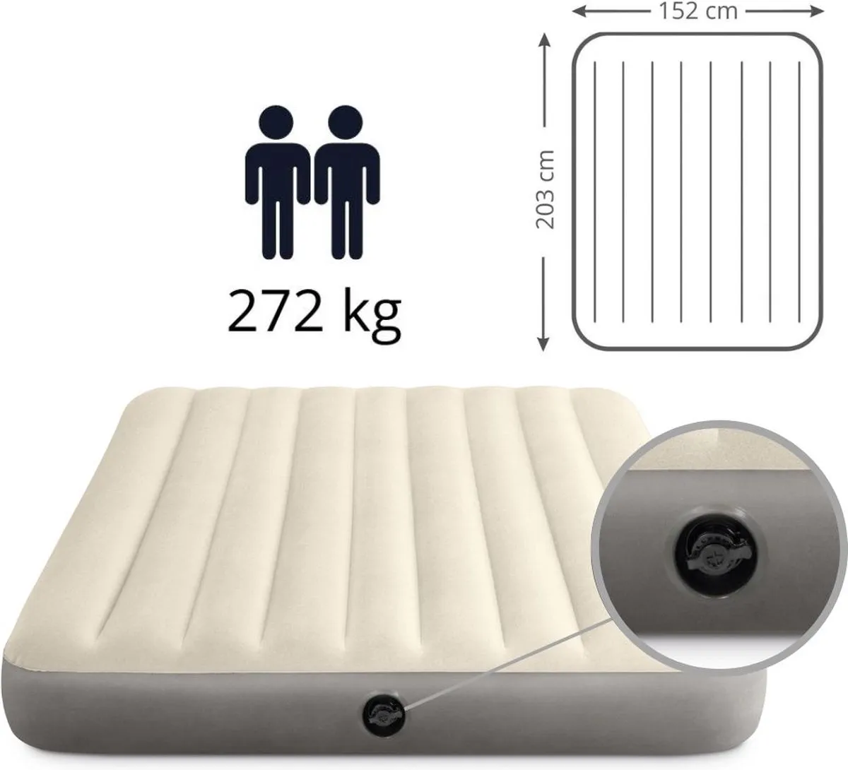 Intex Deluxe GKD Luchtbed 2 Persoons - 203x152x25cm - Beige
