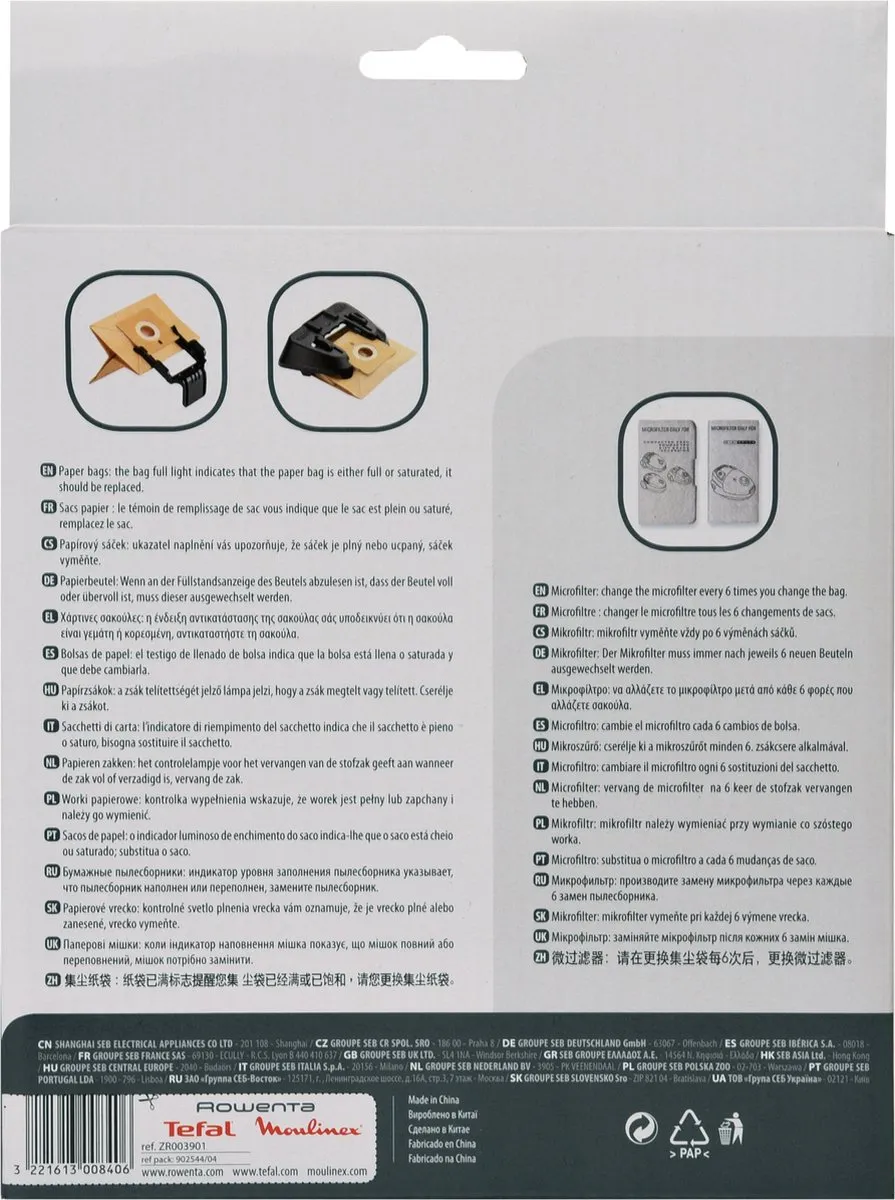 Rowenta ZR0039 Stofzuigerzakken - 8 Stuks (6+2) - o.a. Compacteo/Ergo