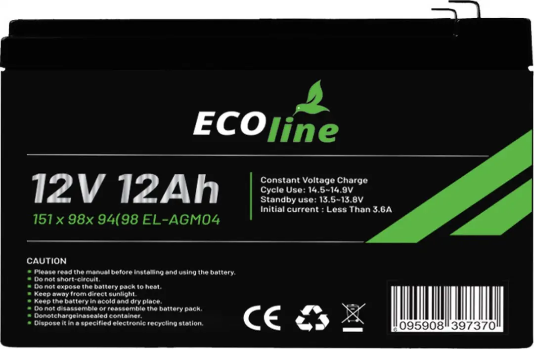 Ecoline AGM 12V 12Ah Deep Cycle Accu 12000mAh