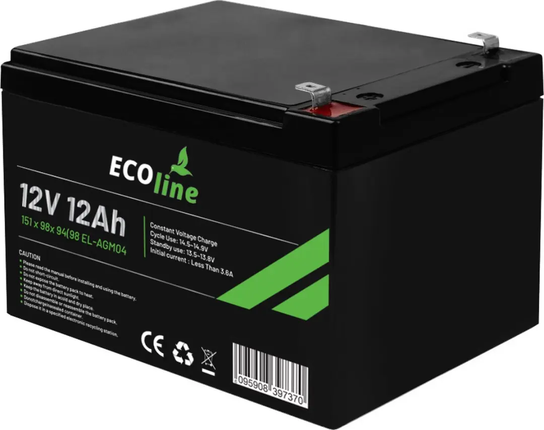 Ecoline AGM 12V 12Ah Deep Cycle Accu 12000mAh