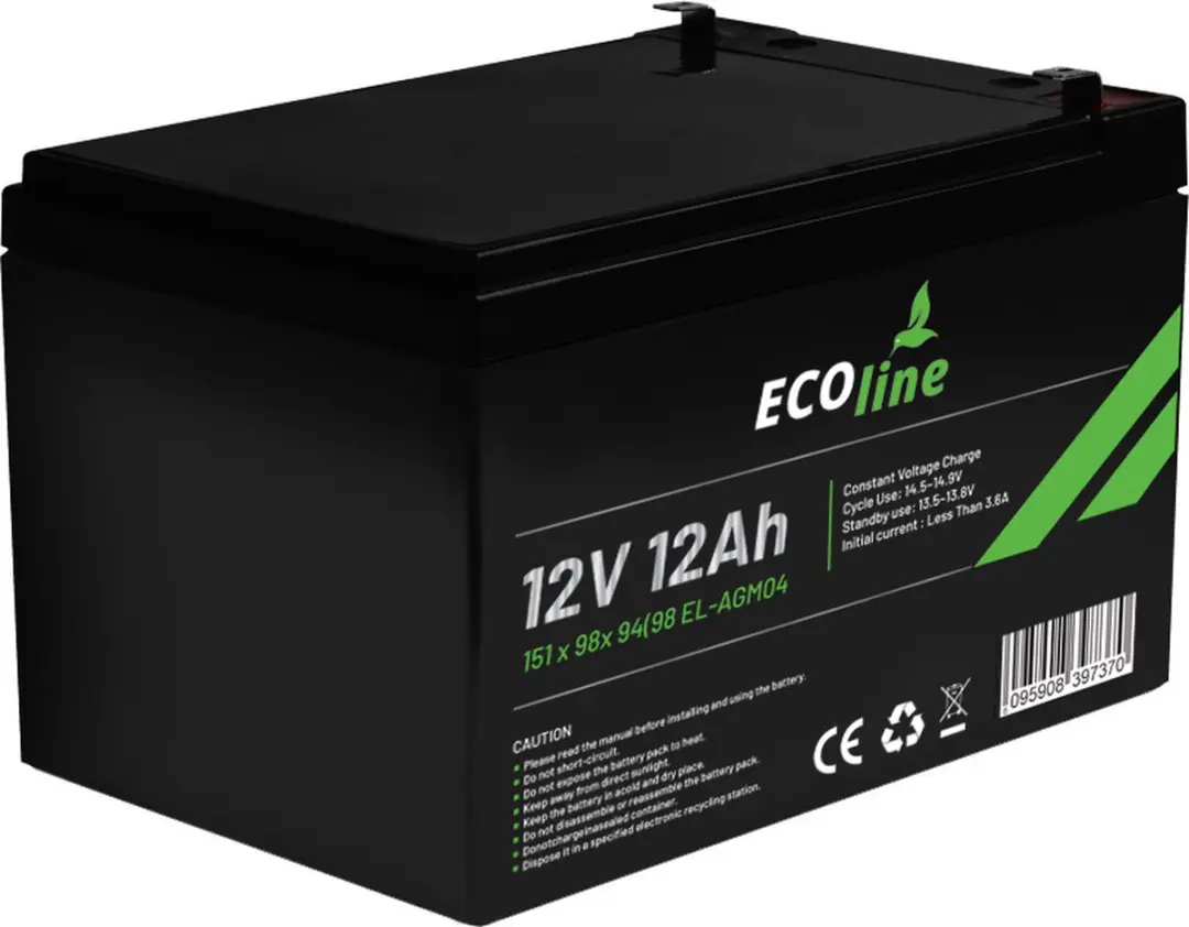 Ecoline AGM 12V 12Ah Deep Cycle Accu 12000mAh
