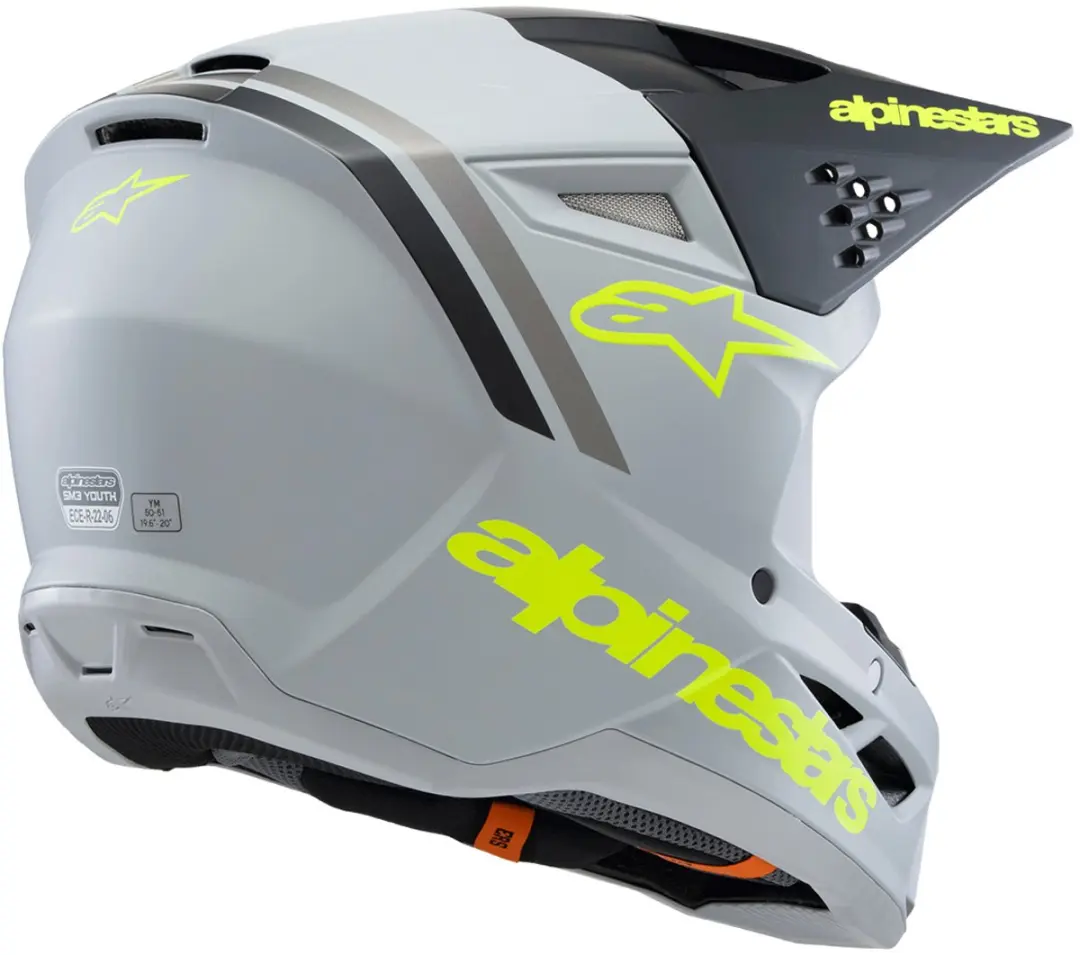 Alpinestars S-M3 Youth Offroad Helm - Mat Zwart/Grijs/Fluo Geel