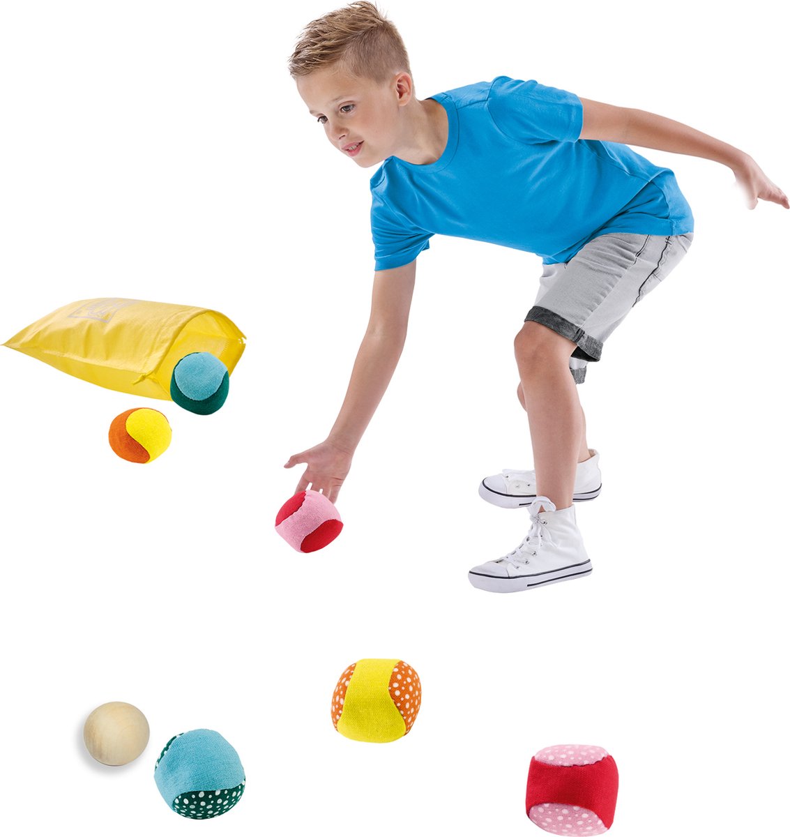 SES - Blikgooien en soft jeu de boules - 2-in-1 spellen - stevige kunststof bekers en zachte ballen - in handige bewaartas
