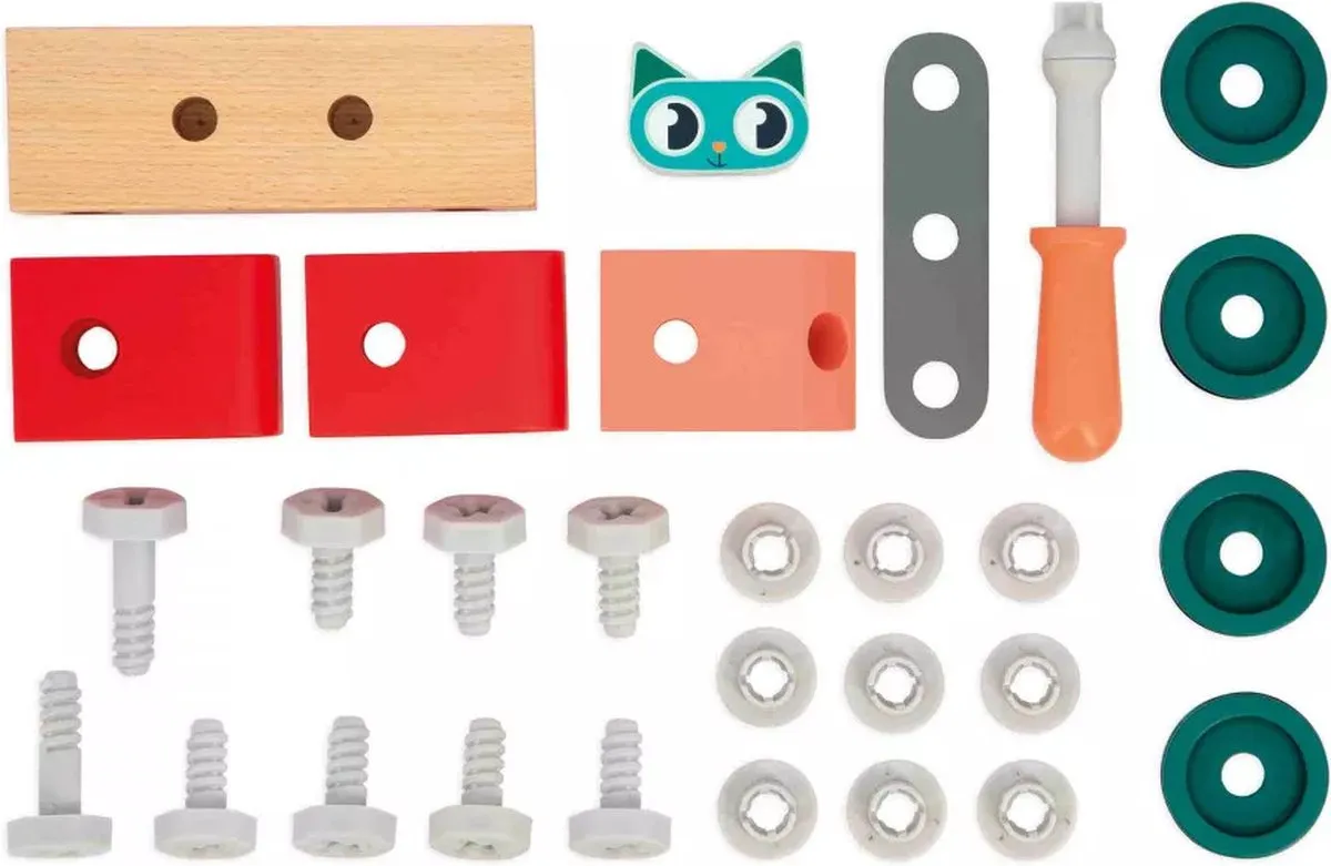 Janod Brico'Kids Kattenauto Bouwpakket - 28 Stuks - Kat