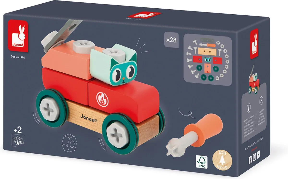 Janod Brico'Kids Kattenauto Bouwpakket - 28 Stuks - Kat