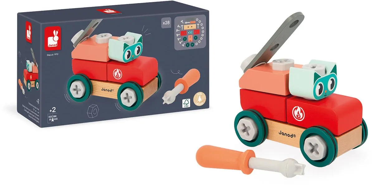 Janod Brico'Kids Kattenauto Bouwpakket - 28 Stuks - Kat
