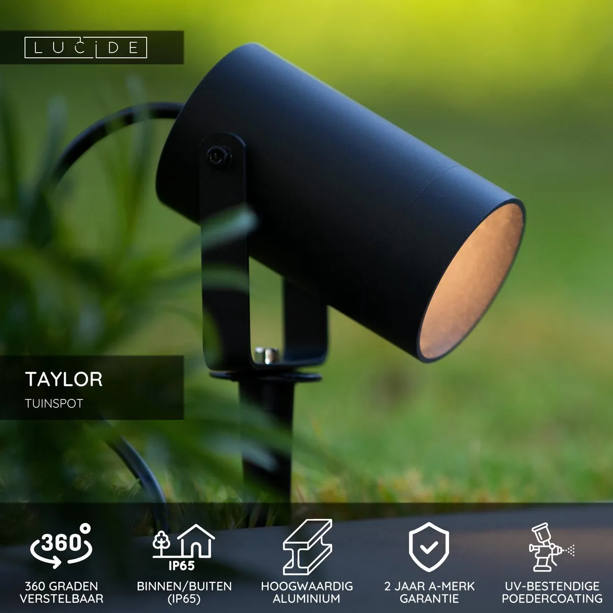 Lucide Taylor Tuinspot Ø10cm GU10 - IP65 - Zwart