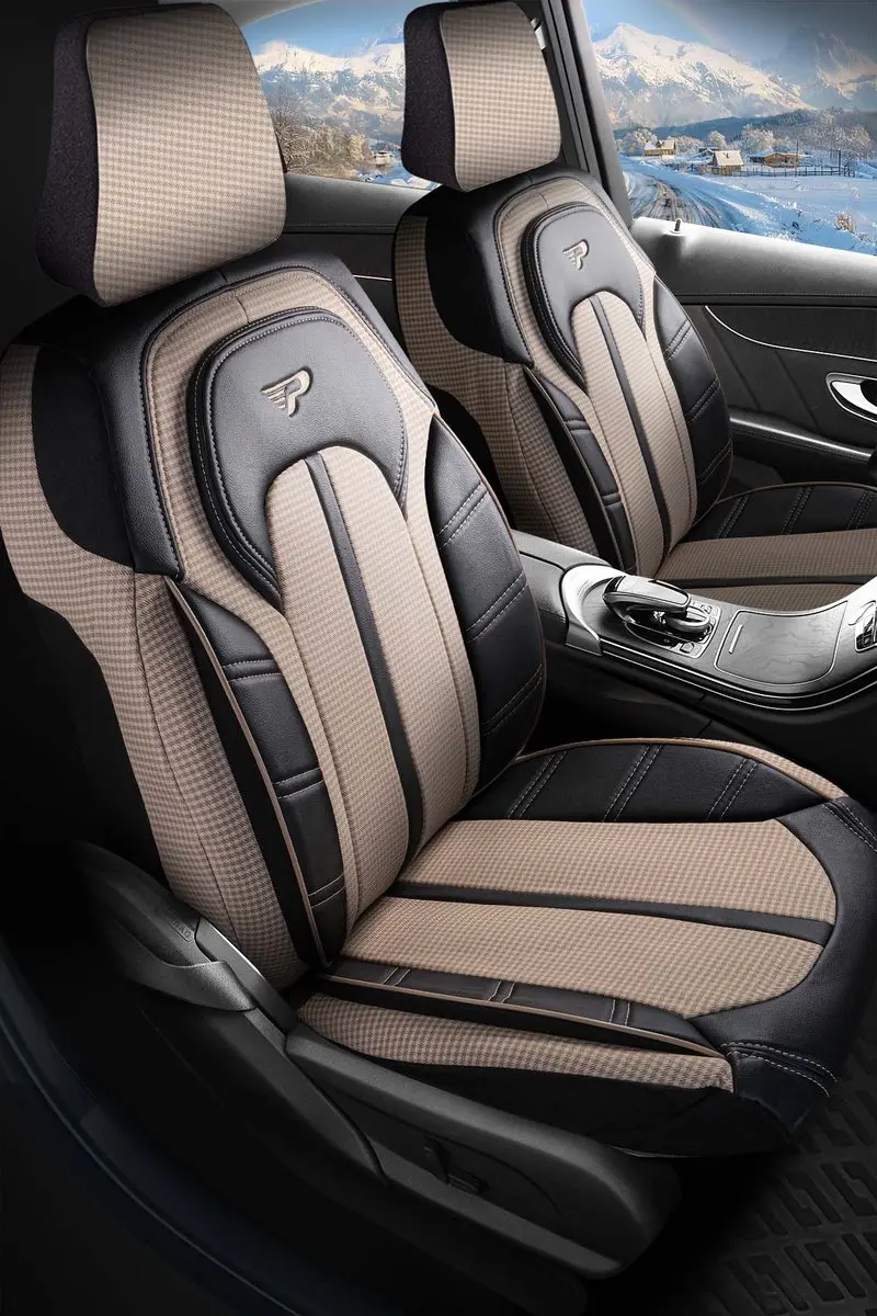 Panda Stoelhoezen Peugeot 5008 2009-2016 - Beige Pied-de-poule