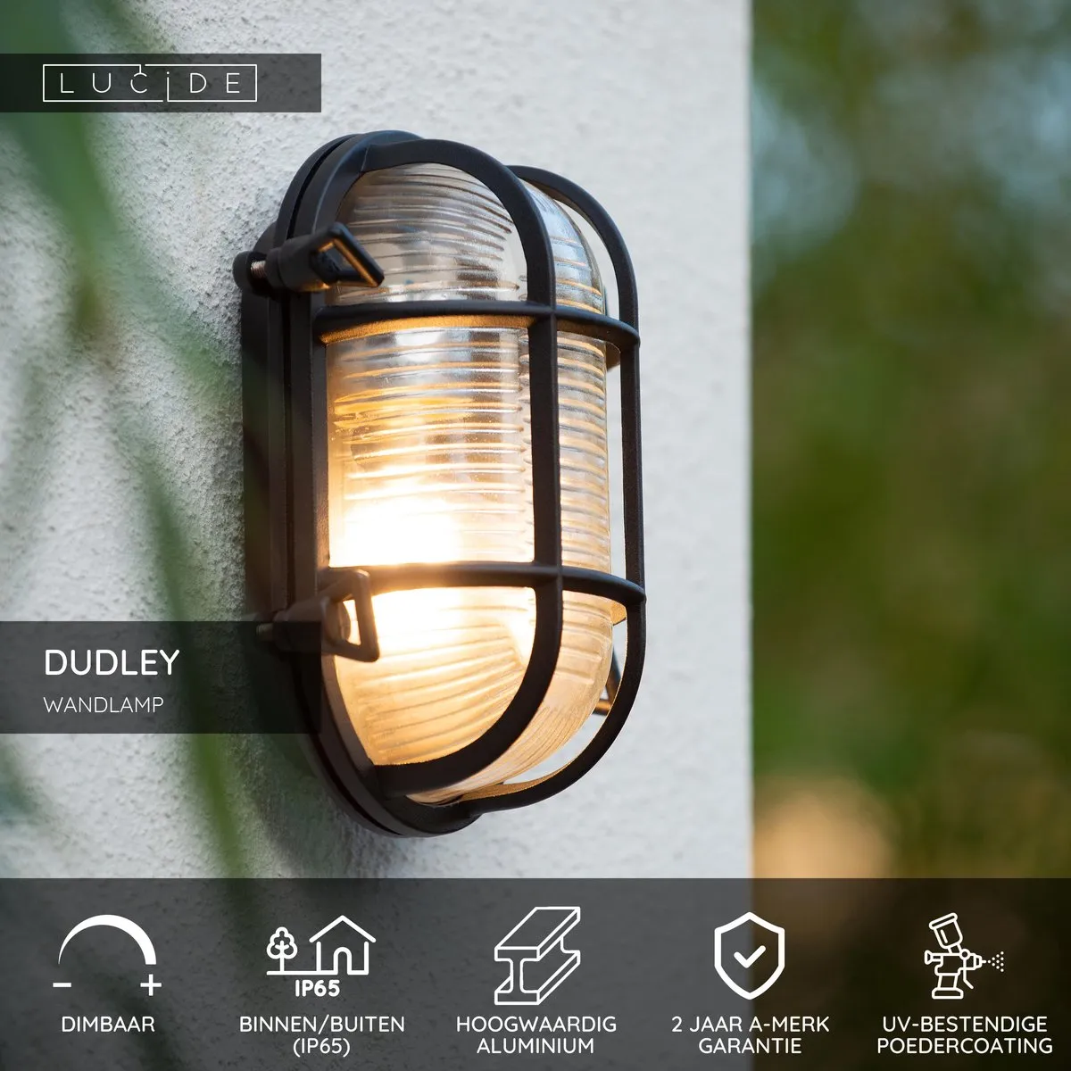 Lucide Dudley Wandlamp E27 IP65 - Zwart
