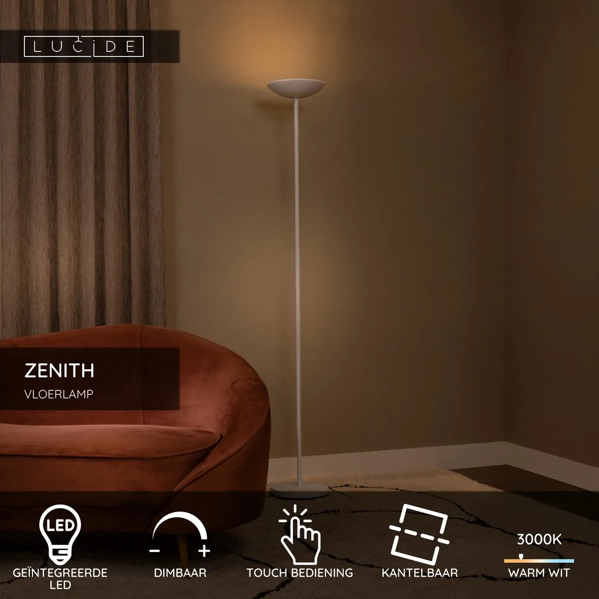 Lucide Zenith Vloerlamp LED 20W 3000K - Wit